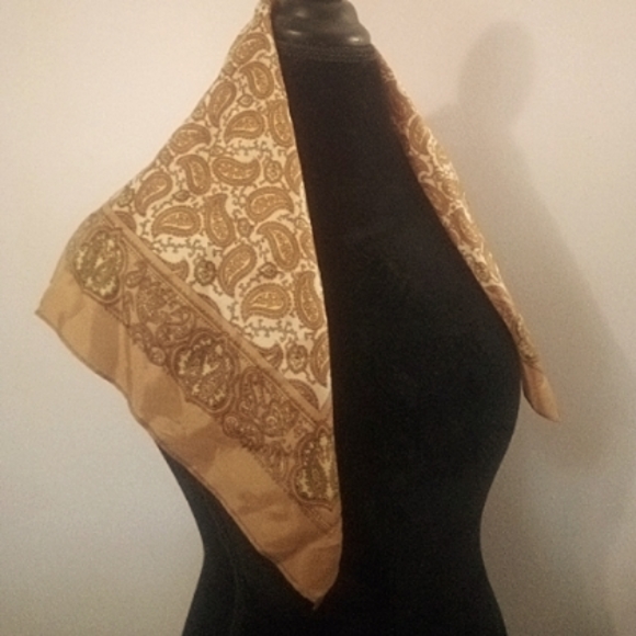 Vintage Accessories - Vintage Paisley Scarf Silky Polyester Brown Square EUC